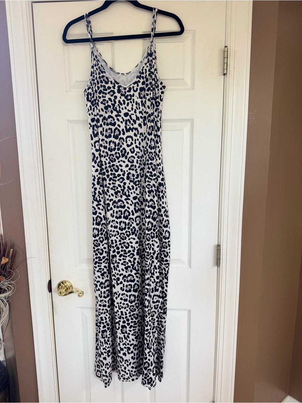 Black & White Leopard Slip Maxi Dress w/Pockets